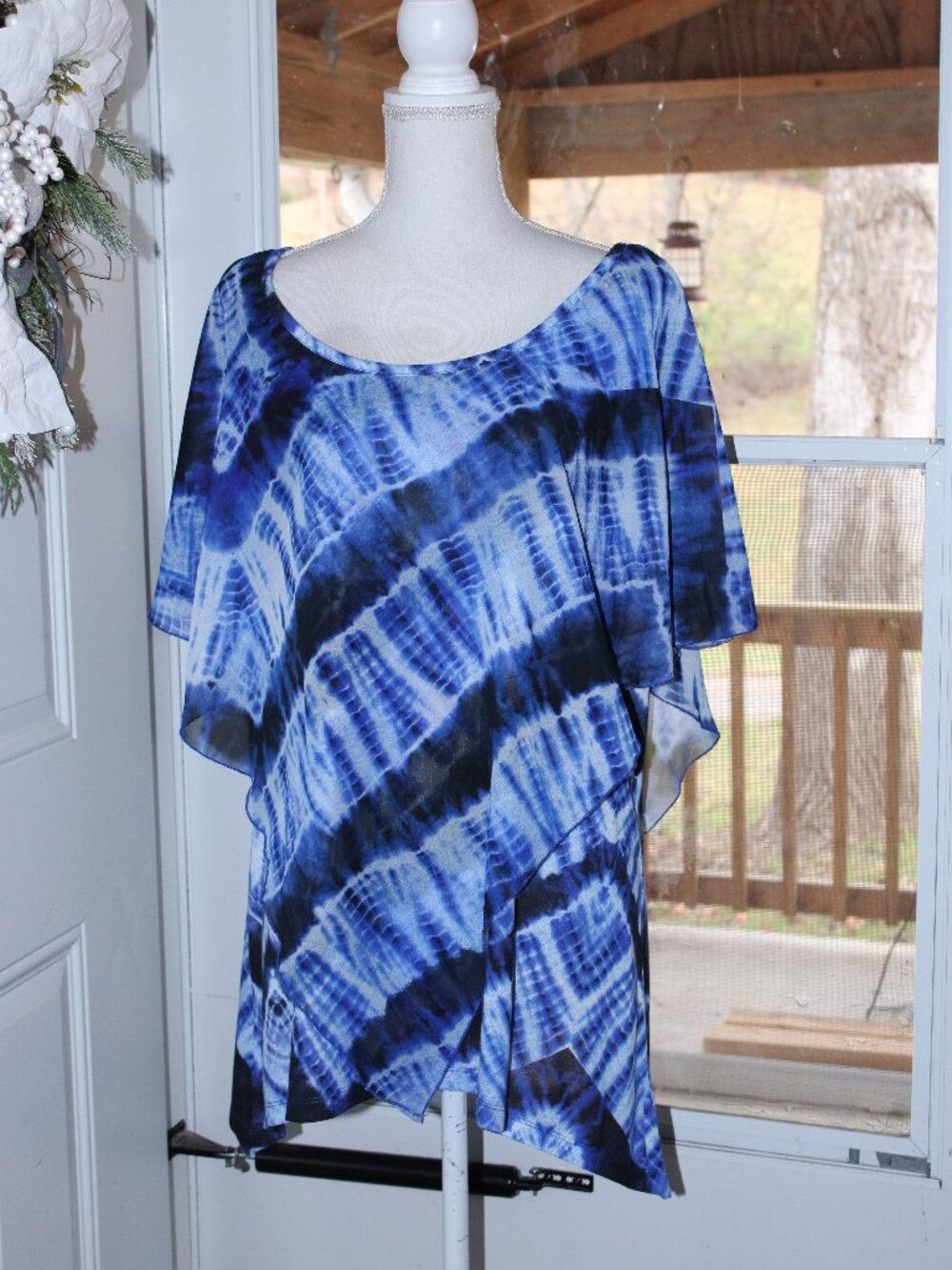Closet Full Womens Blue Knit Tunic Top Size XXL Asymmetrical Shark Bite Hem